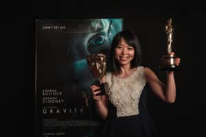Dr Chen Mao Davies with BAFTA & Oscar awards for Gravity