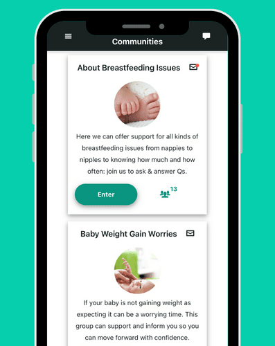 Anya virtual support communities to connect you to other parents - Anya baby & breastfeeding app by LatchAid