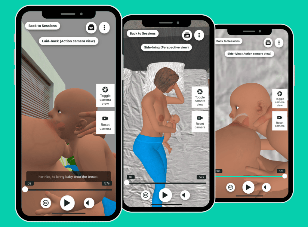 The LatchAid trademarked 3D breastfeeding tool in the Anya baby & breastfeeding app by LatchAid